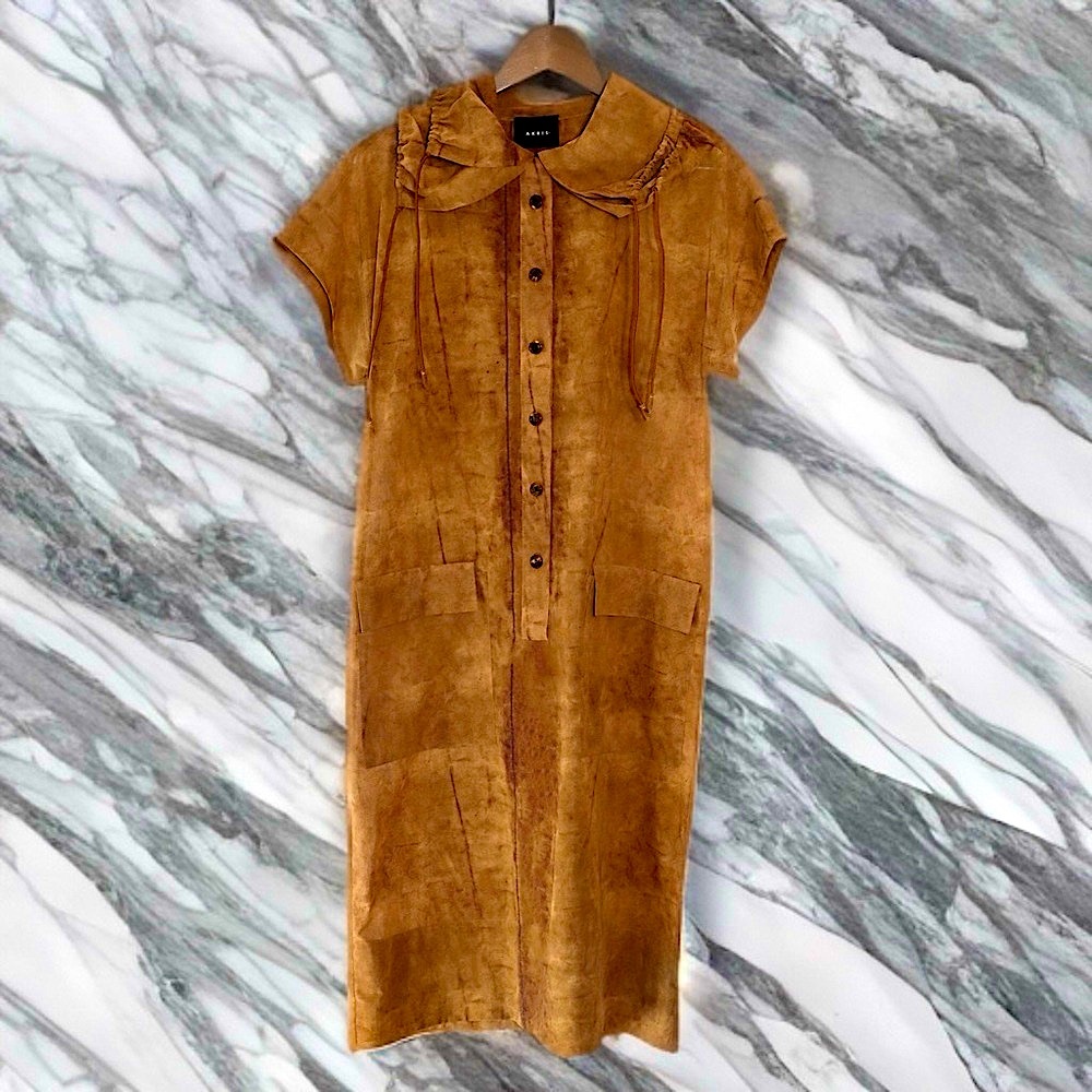 Akris Punto Brown Cotton Drawstring-Collar Dress – Size 6 (Made in Switzerland)